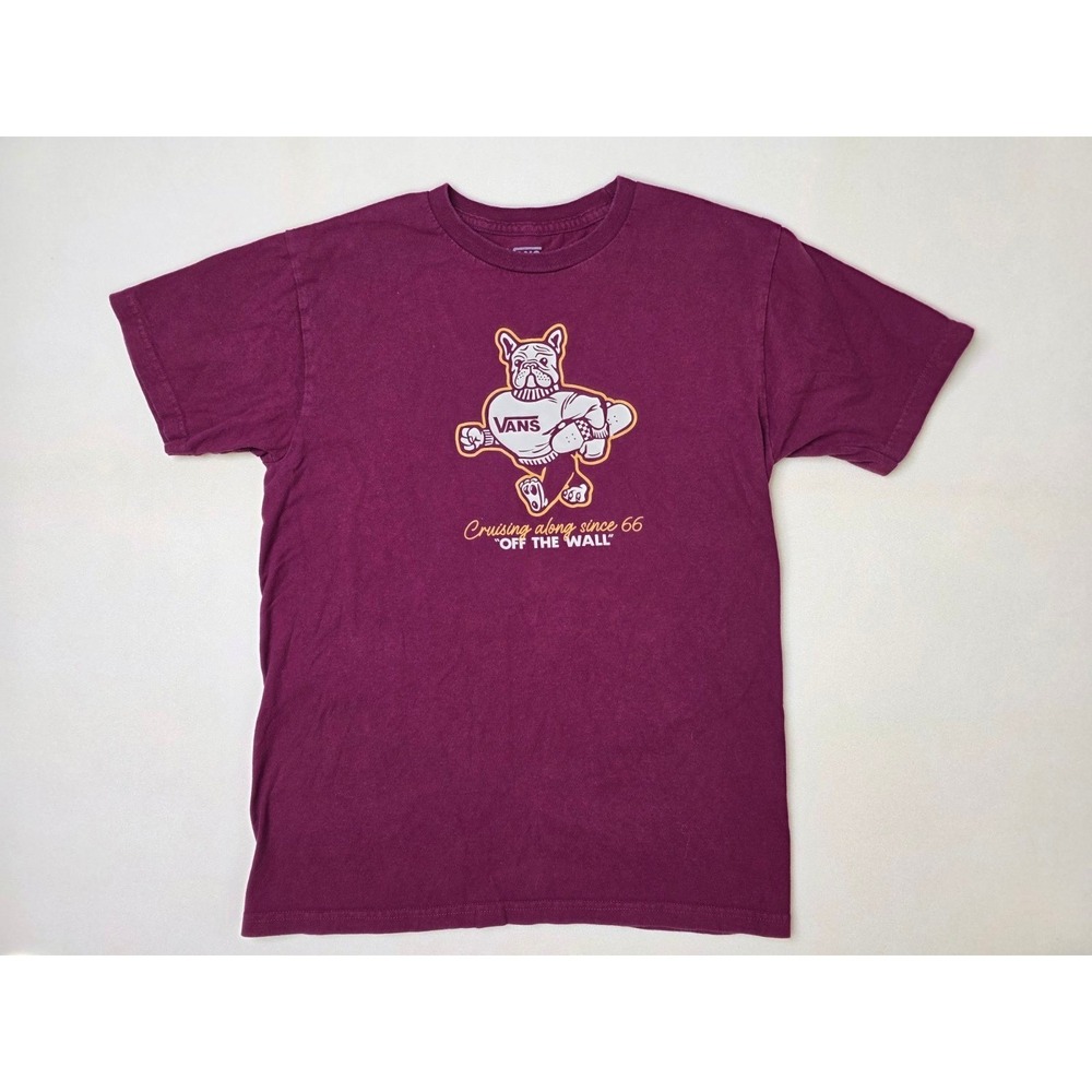 Vans Men's Small Burgundy Bulldog Skateboard Graphic T-Shirt Maroon Off The Wall
